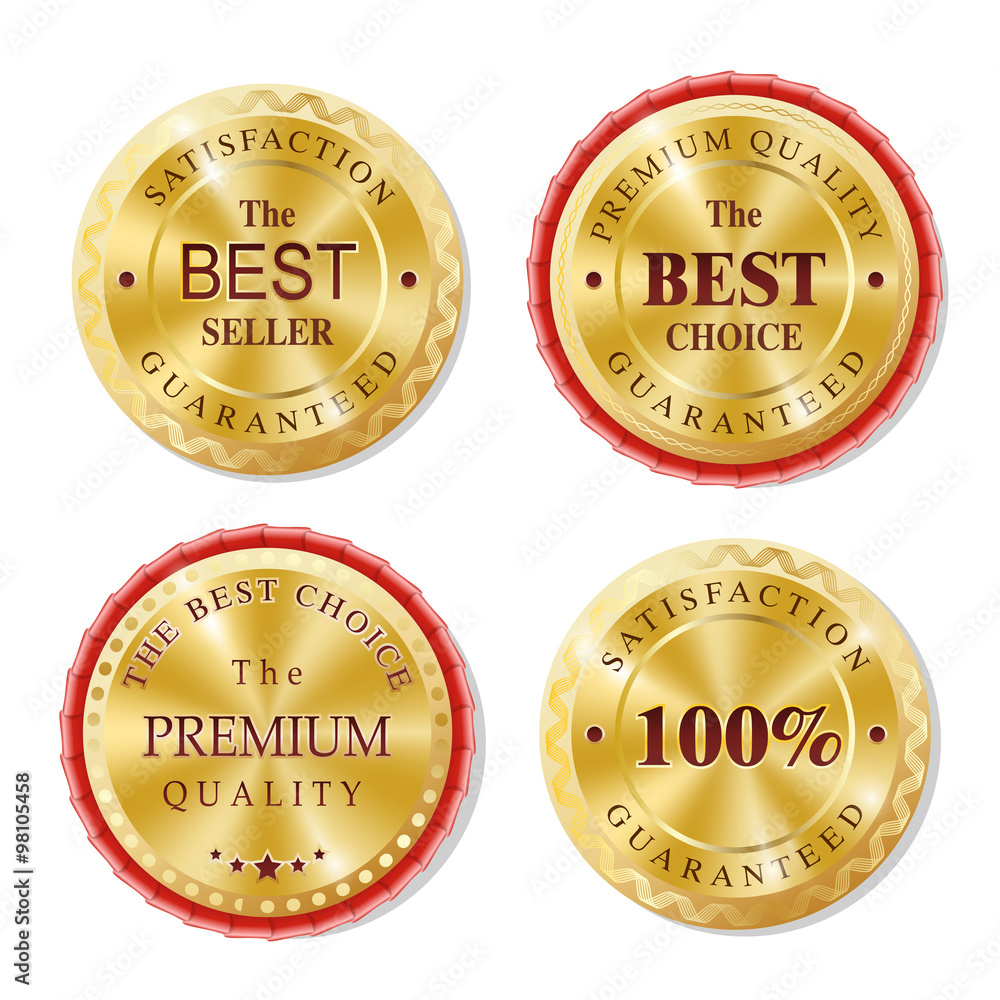 Set of Realistic Round Golden Badges