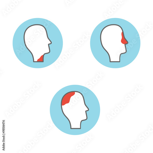 Line icons with flat design elements of catarrhal diseases of the nose, throat, headache. stock vector