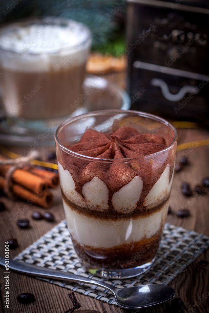 Tiramisu in a glass cup. Tiramisu in a glass cup.