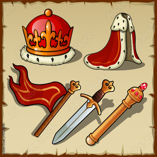 Attributes of Royal authority and power, king set 