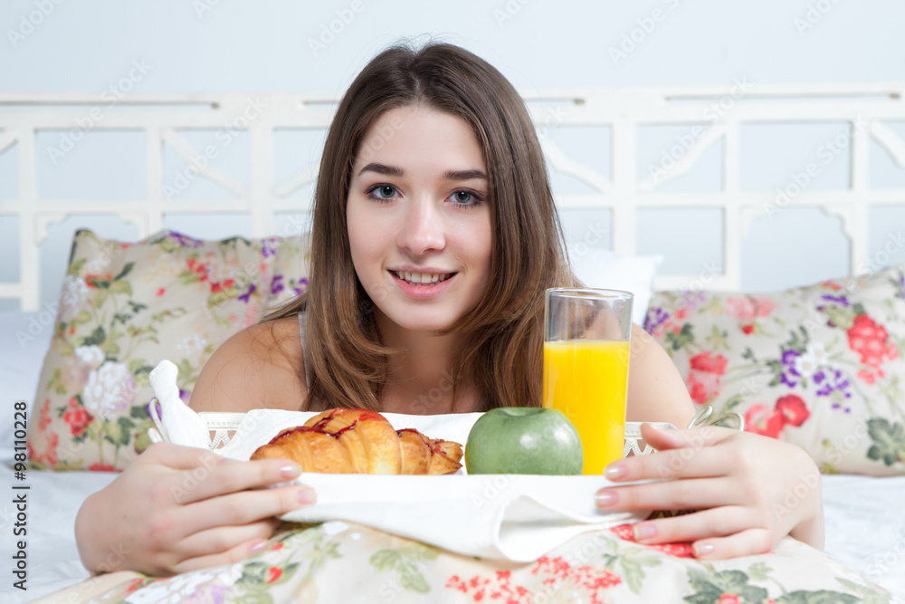 The morning and breakfast of young beautiful girl The morning and breakfast of young beautiful girl