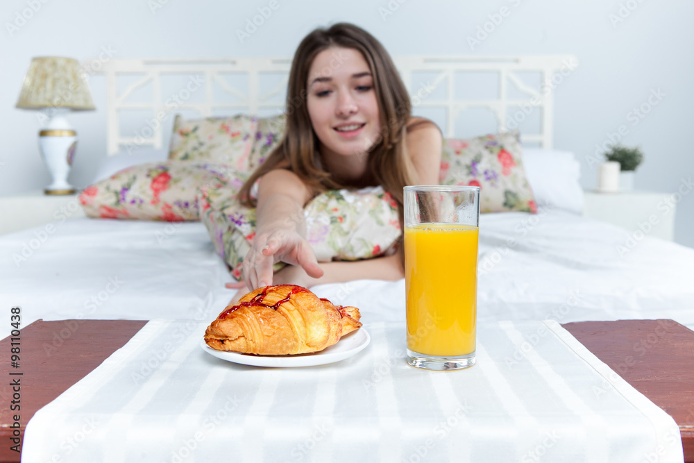 The morning and breakfast of young beautiful girl The morning and breakfast of young beautiful girl