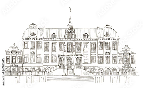 Sketch Sweden Drottningholm palace isolated on white