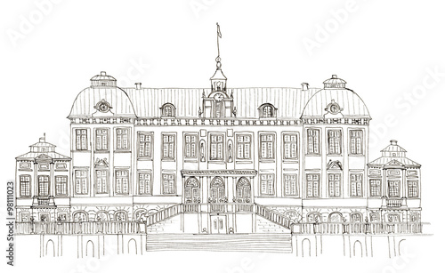 Photography Sketch Sweden Drottningholm palace isolated on white