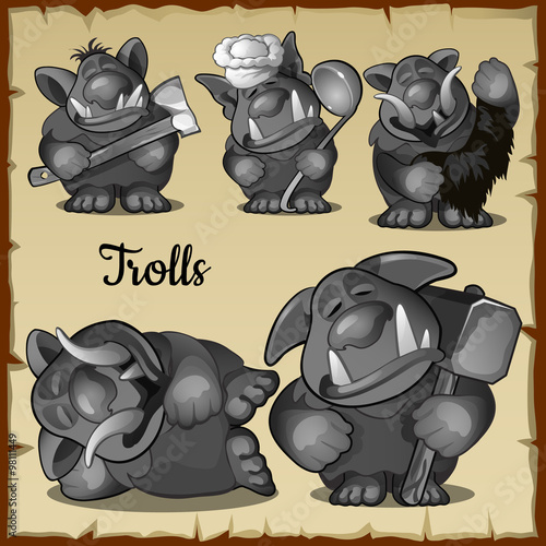 Figurines scary funny trolls in a variety of five roles