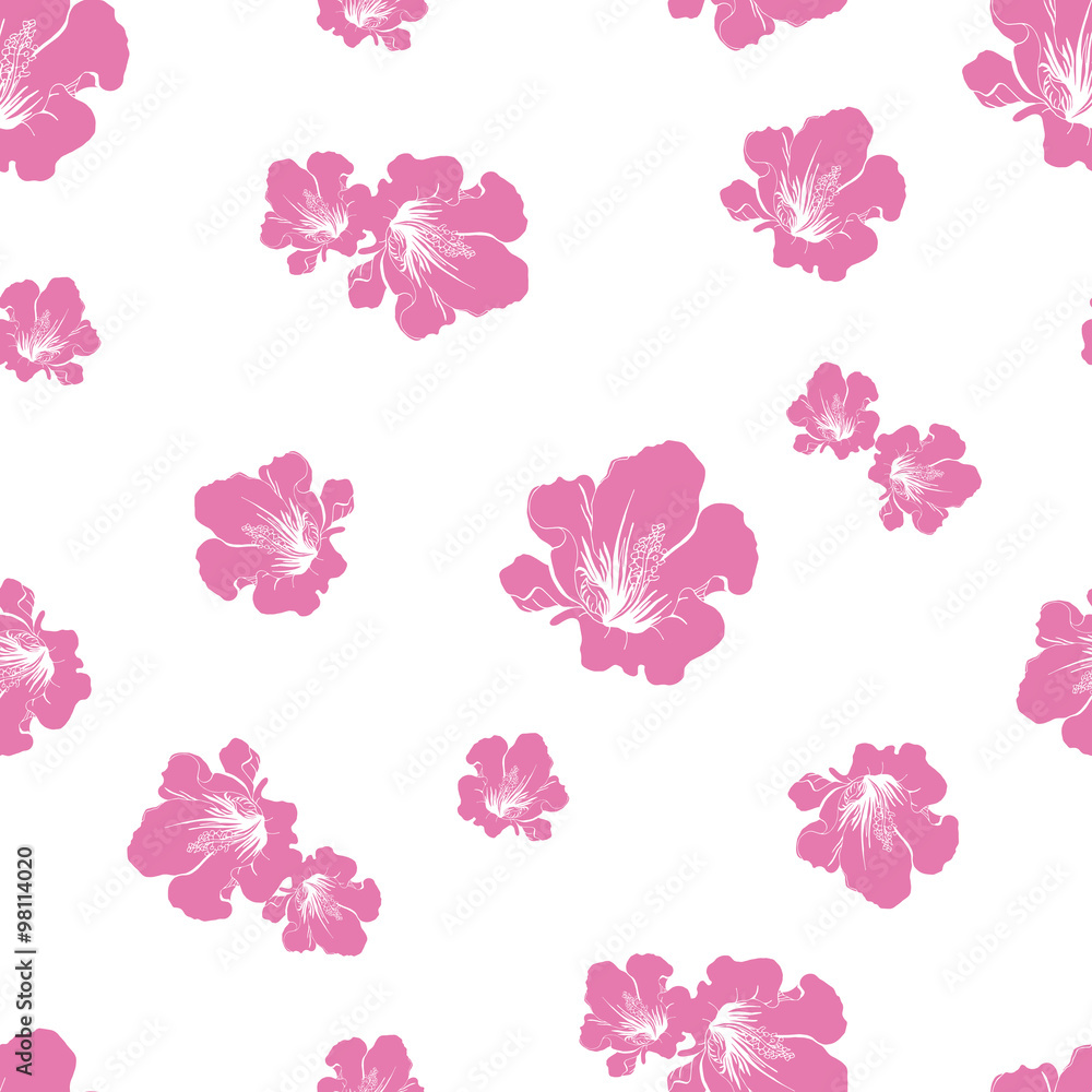 Floral seamless pattern with isolated red flowers on white background