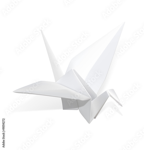 Realistic paper crane origami. Vector illustration on white background