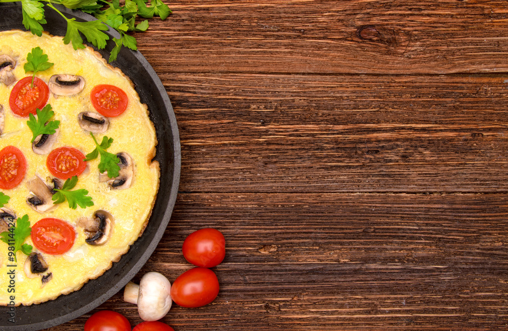 Omelette with mushrooms. Background. Omelette with mushrooms. Background.