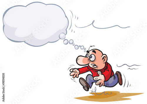 Cartoon Man chasing his idea.
