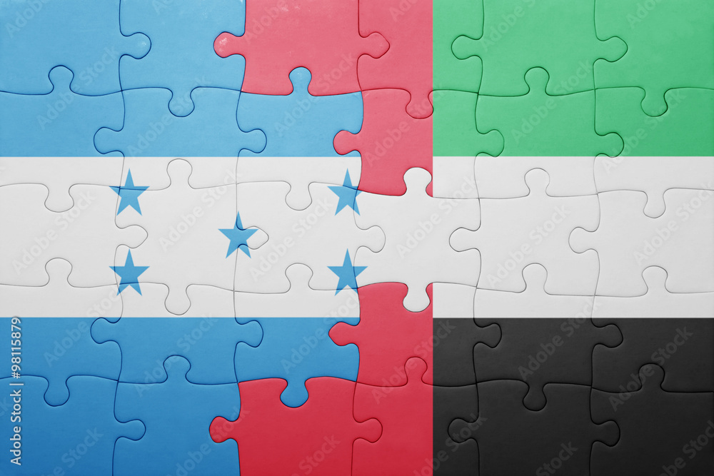 puzzle with the national flag of united arab emirates and honduras puzzle with the national flag of united arab emirates and honduras