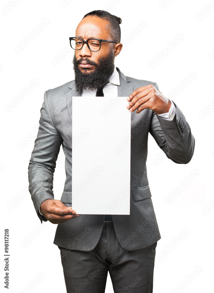business black man holding a banner business black man holding a banner
