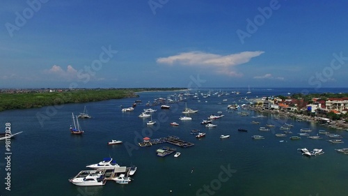 Aerial view of yahts in bay. Summer time. photo