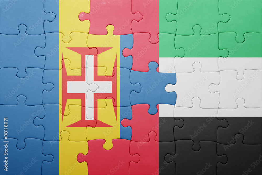 puzzle with the national flag of united arab emirates and madeira