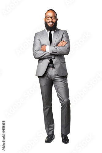 full body business black man smiling