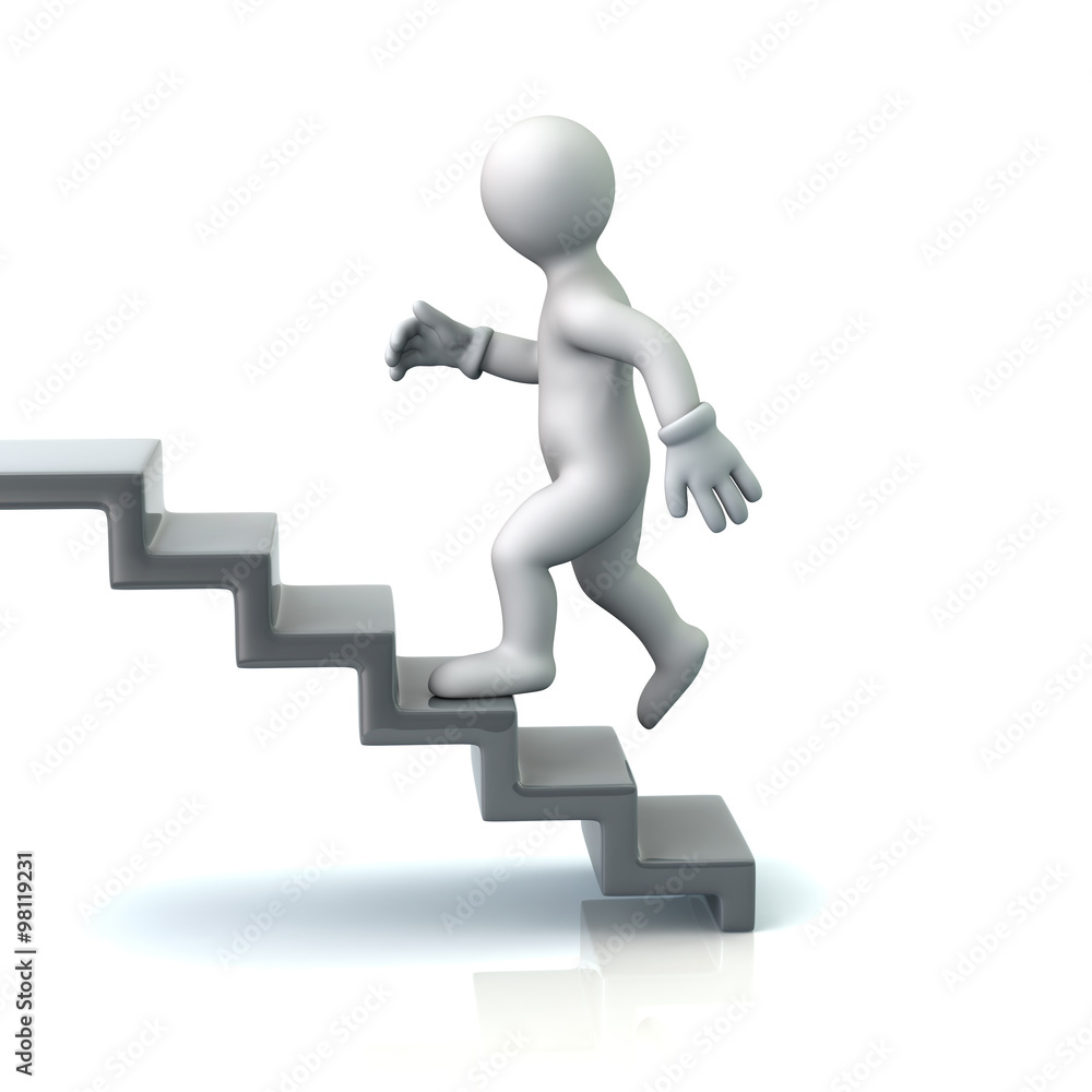 Illustration of man on stairs going up Illustration of man on stairs going up