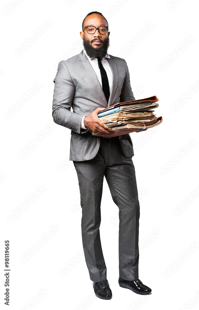 full body business black man holding files full body business black man holding files