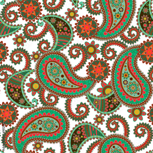 Paisley seamless texture with colorful flowers
