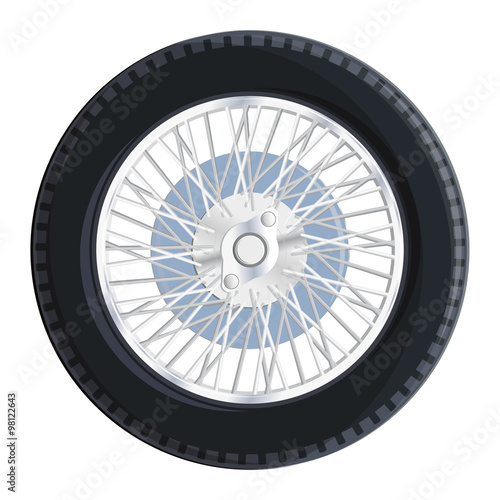 Nice old retro wheel with spokes for old car bugatti - Master vector flatten illustration - Component for web icon, commercial symbol.
