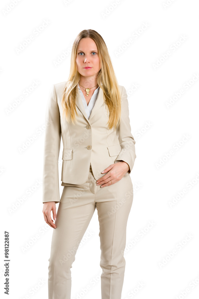 Attractive Caucasian woman in business suit isolated on white Attractive Caucasian woman in business suit isolated on white