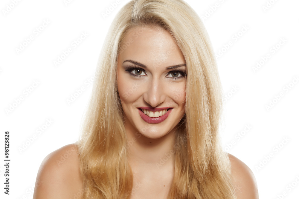 portrait of smiling attractive blonde with makeup portrait of smiling attractive blonde with makeup
