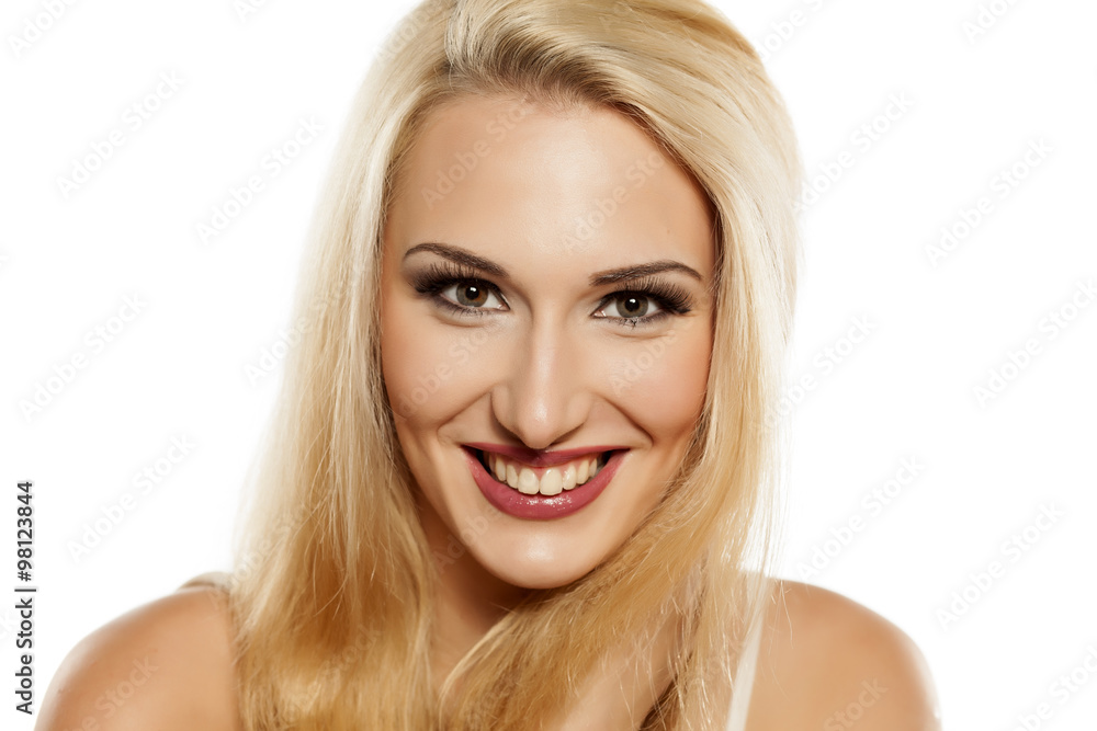 portrait of smiling attractive blonde with makeup portrait of smiling attractive blonde with makeup