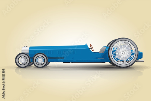 Funny retro future blue car poster component for retro party flatten isolated illustration master vector