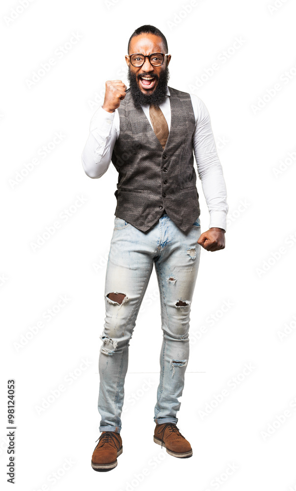 full body cool black man doing a winner gesture full body cool black man doing a winner gesture
