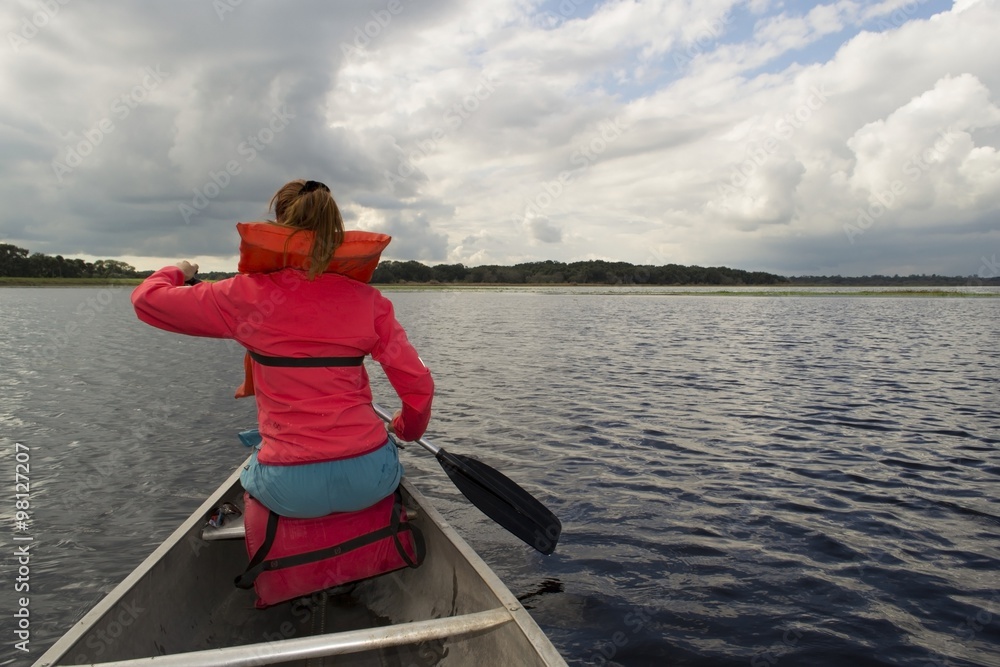 Kayaking girl in Myakka River State Park, Florida Everglades