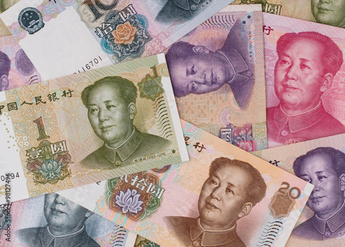 Chinese yuan banknotes background, China money closeup