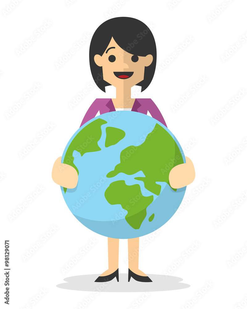 Vector of a businesswoman smiling, holding earth icon Vector of a businesswoman smiling, holding earth icon