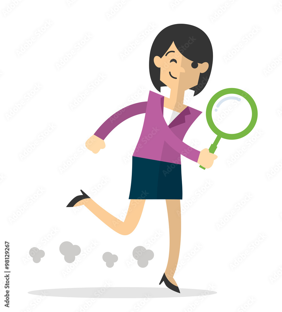 Vector of a businesswoman run holding magnifying glass, do a search Vector of a businesswoman run holding magnifying glass, do a search