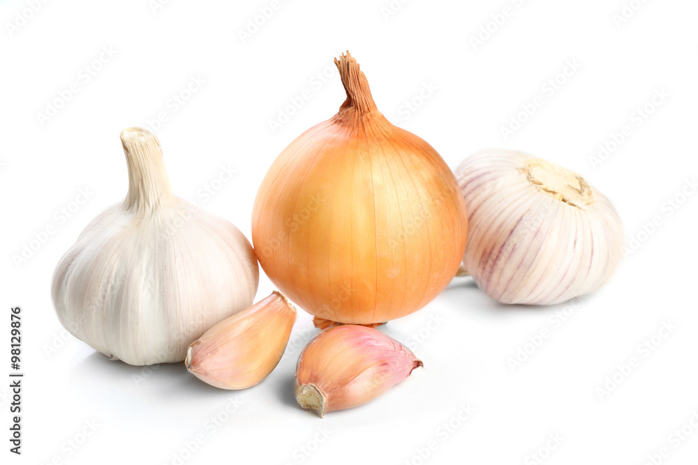 Garlic and onion isolated on white Garlic and onion isolated on white