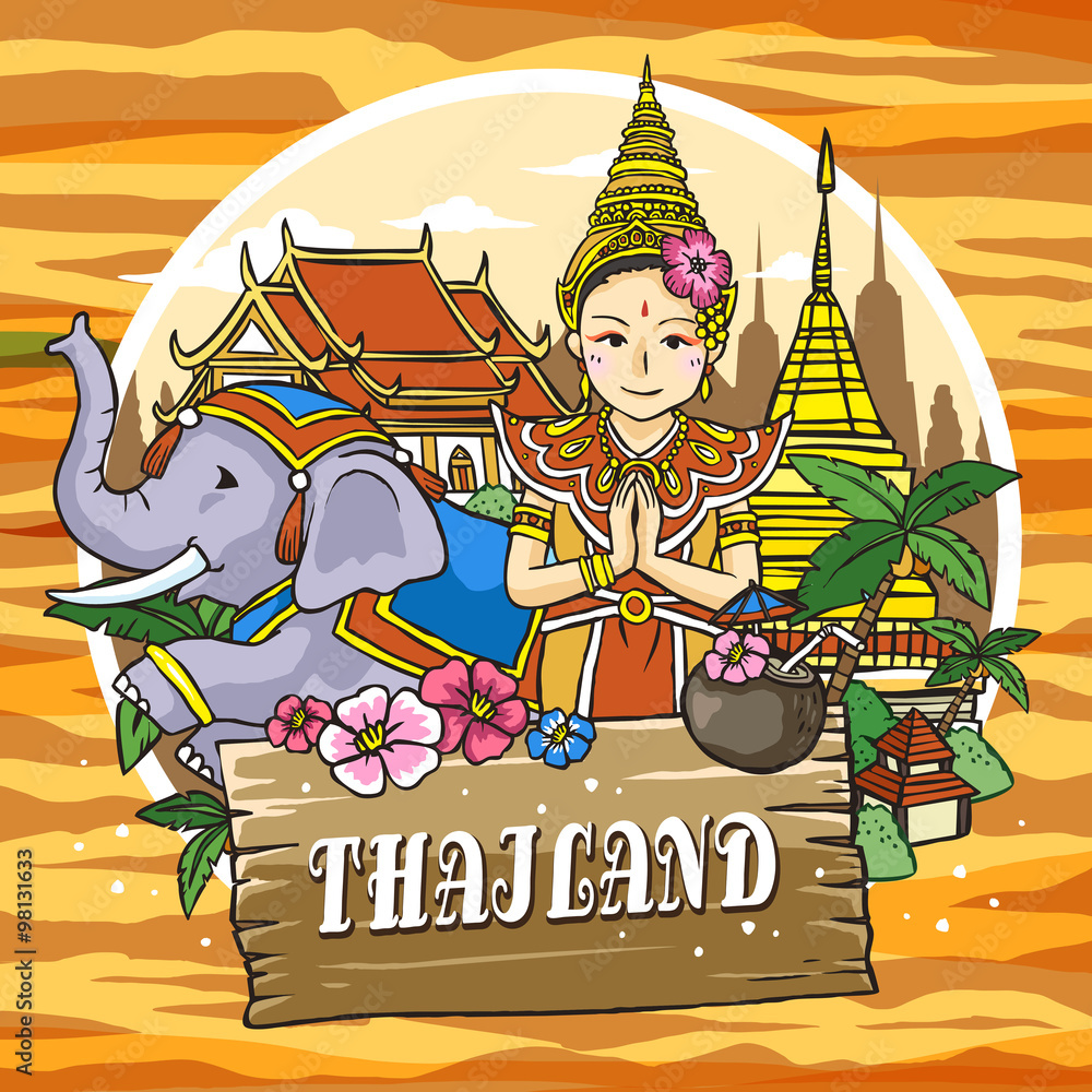Naklejka premium adorable Thailand travel poster