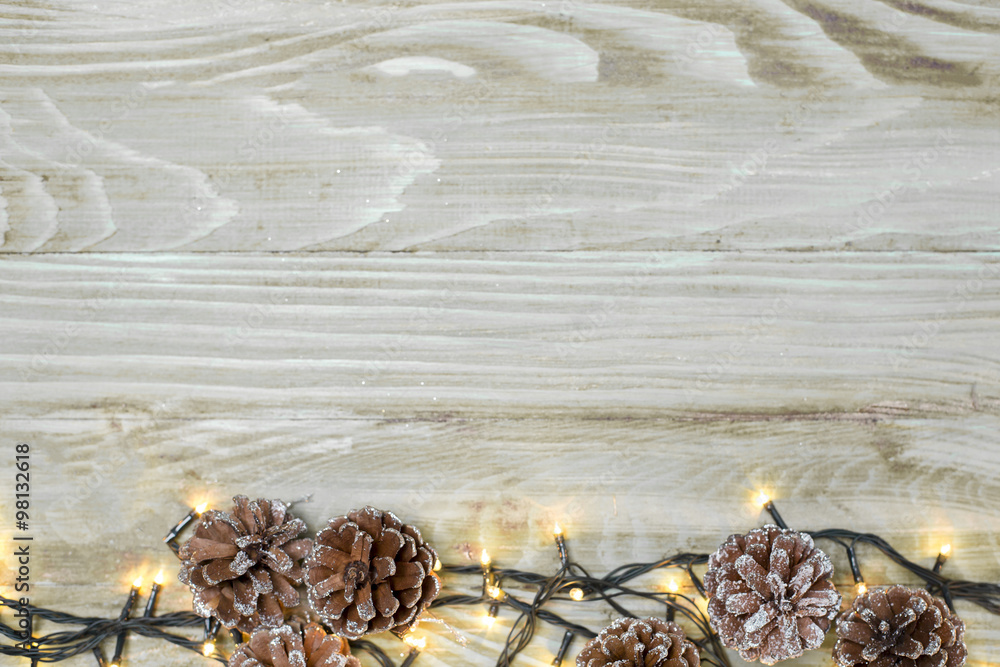 Christmas fir tree with snow on rustic wooden board with copy Christmas fir tree with snow on rustic wooden board with copy