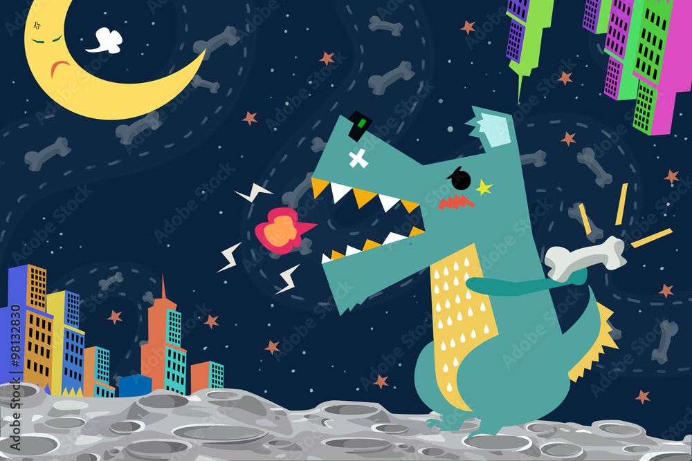 Illustration: Dog Godzilla attack the City on the Space Planet! Realistic  Fantastic Cartoon Style Artwork / Story / Scene / Wallpaper / Background /  Card Design. Stock Illustration | Adobe Stock