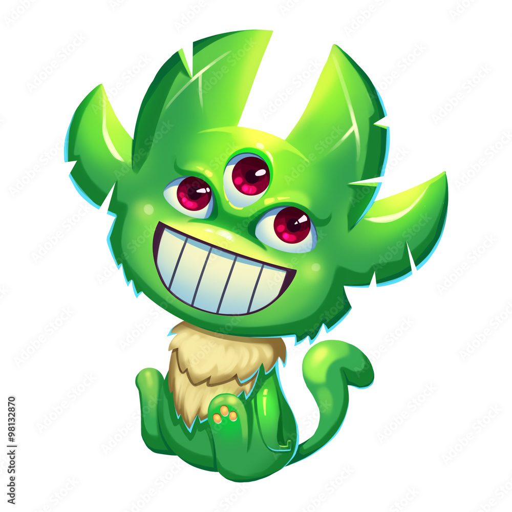 Obraz premium Illustration: The Fantastic Forest Green Skin Monster Boy isolated on White Background. Realistic Fantastic Cartoon Style Character / Monster / Creature Design.