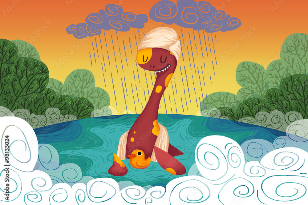 Illustration for Children: The Loch Ness Monster Provides the Yellow Duck a  Safe Haven When It