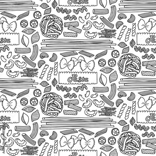 Seamless pattern with different types of pasta
