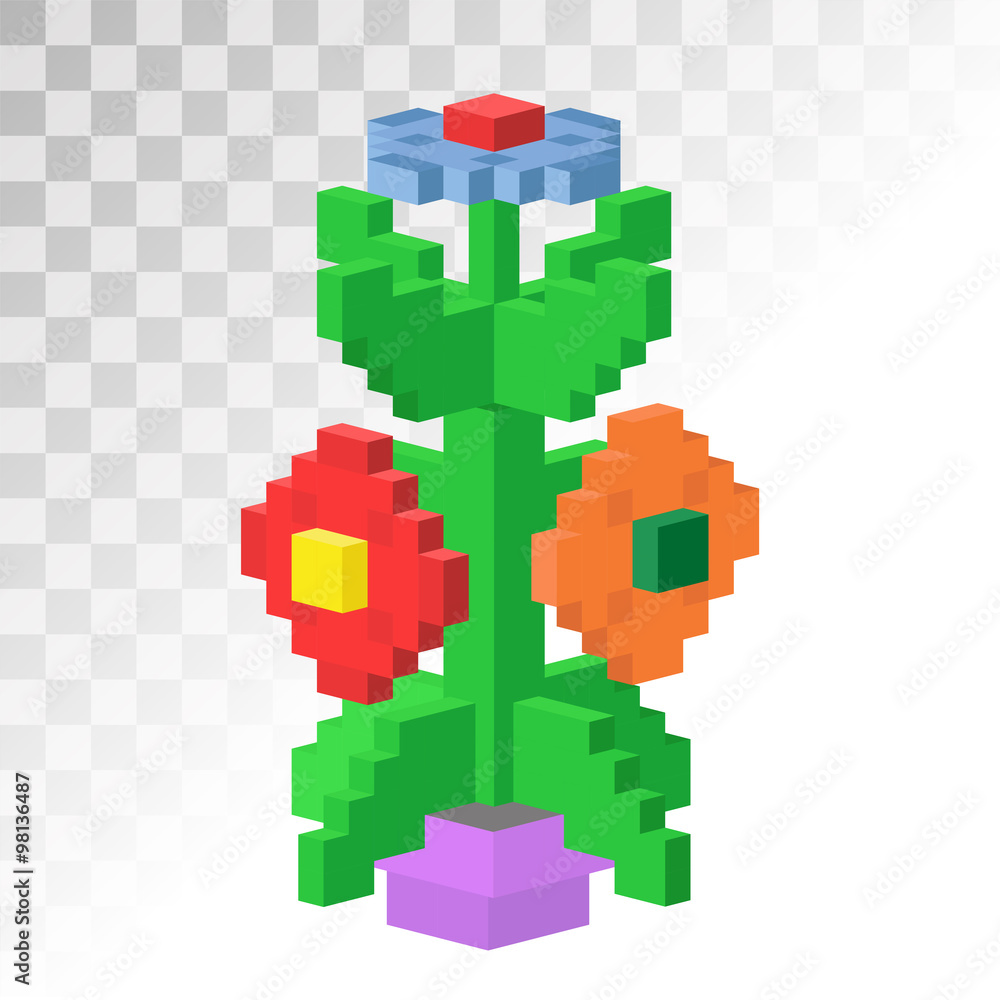 Isometric vew flower stable pixel art vector icon Isometric vew flower stable pixel art vector icon