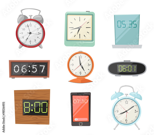 Clock watch alarms vector icons illustration