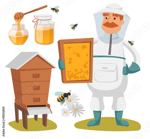Apiary beekeeper vector illustrations