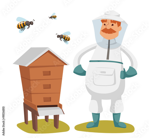 Apiary beekeeper vector illustrations