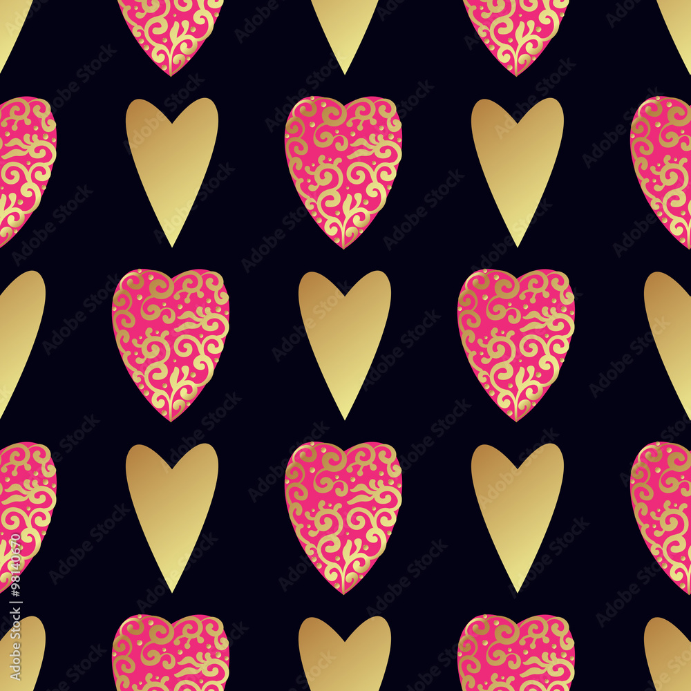 Seamless vector gold pattern with hearts. Vector illustration Seamless vector gold pattern with hearts. Vector illustration