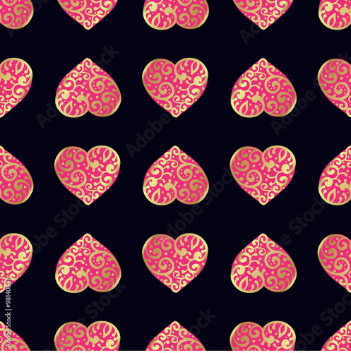 Seamless vector gold pattern with hearts. Vector illustration