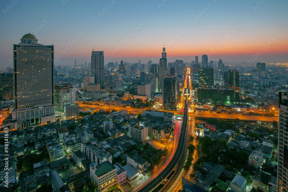 sky scrapper scene of bangkok thailand capital before the dawn
