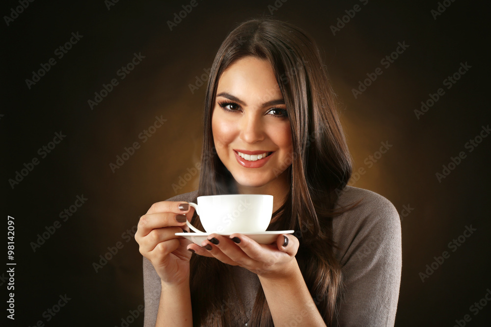 Portrait of pretty woman with cup of coffee Portrait of pretty woman with cup of coffee