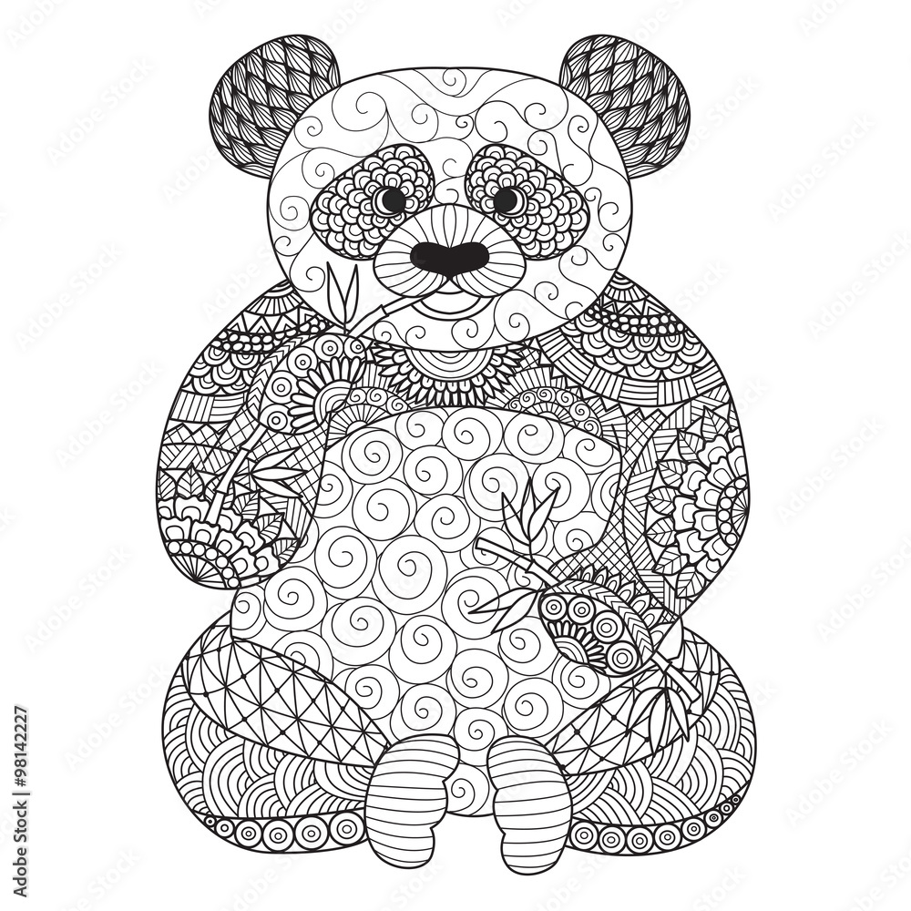 Fototapeta premium Hand drawn zentangle panda for coloring book for adult,tattoo, shirt design,logo and so on