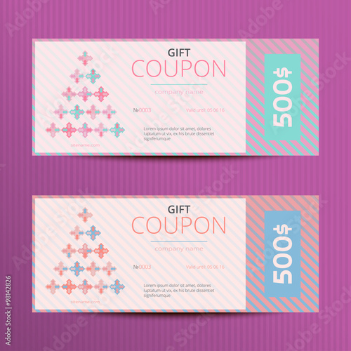 Gift voucher with abstract Christmas tree. Vector templates for winter sales season, coupon or discount card.