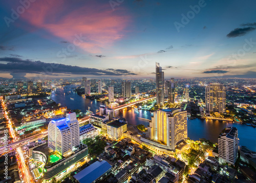 Bangkok city skyline while sunset