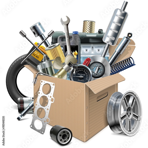 Vector Carton Box with Car Spares